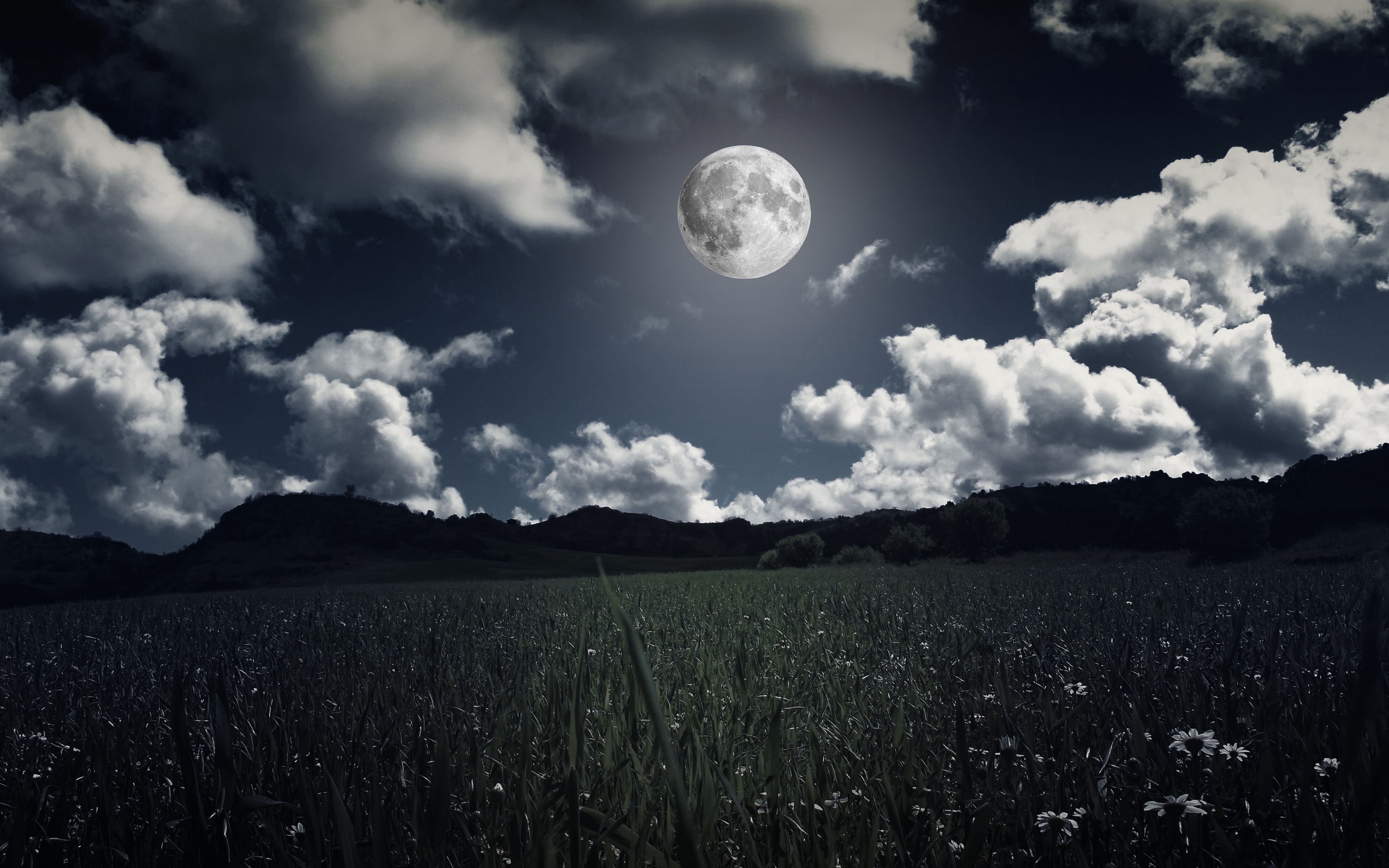 большое фото ночь луна облака