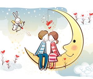 Превью обои луна, пара, любовь, романтика