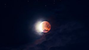 Превью обои луна, полнолуние, красная луна, небо, ночь, звезды, темный