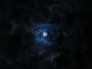 Превью обои луна, полнолуние, облака, ночь, небо, темный