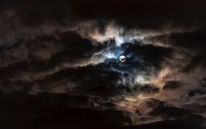 Превью обои луна, полнолуние, облака, ночь, пасмурно