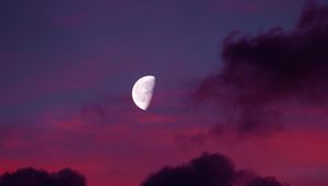 Превью обои луна, полнолуние, закат, небо, облака