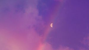 Превью обои луна, радуга, облака, небо, фиолетовый