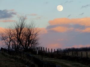 Превью обои луна, сумерки, природа, забор, облака