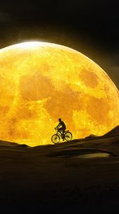 Превью обои луна, велосипедист, силуэт, темный, ночь