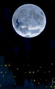 Превью обои луна, велосипедист, звездное небо, медузы, пара