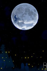 Превью обои луна, велосипедист, звездное небо, медузы, пара