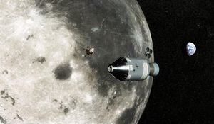 Превью обои луна, земля, командный модуль аполлон
