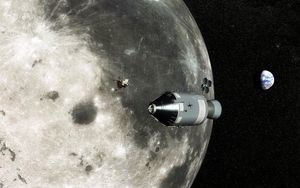 Превью обои луна, земля, командный модуль аполлон