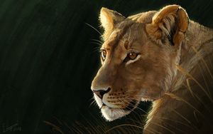 Превью обои львица, большая кошка, хищник, взгляд, арт