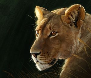 Превью обои львица, большая кошка, хищник, взгляд, арт