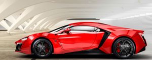 Превью обои lykan, hypersport, w motors, красный, вид сбоку