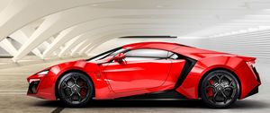 Превью обои lykan, hypersport, w motors, красный, вид сбоку