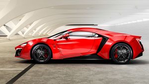 Превью обои lykan, hypersport, w motors, красный, вид сбоку