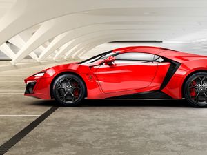 Превью обои lykan, hypersport, w motors, красный, вид сбоку