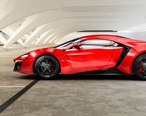 Превью обои lykan, hypersport, w motors, красный, вид сбоку