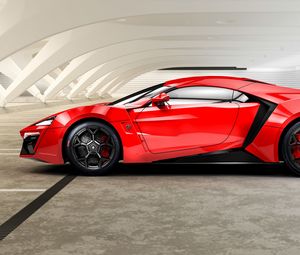 Превью обои lykan, hypersport, w motors, красный, вид сбоку