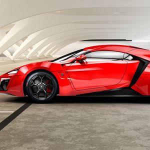 Превью обои lykan, hypersport, w motors, красный, вид сбоку