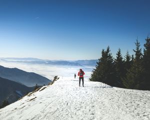 Превью обои лыжники, горы, снег