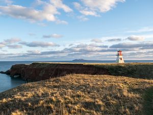 Превью обои маяк, берег, трава, небо, море