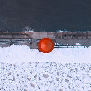 Превью обои маяк, лед, вид сверху, море