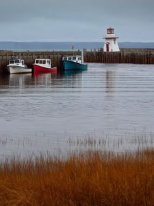 Превью обои маяк, лодки, море, пирс