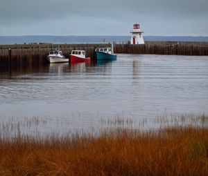 Превью обои маяк, лодки, море, пирс