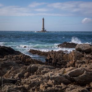 Превью обои маяк, море, берег, волны, скалы