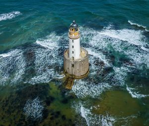 Превью обои маяк, море, волны, вода, вид сверху