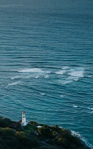 Превью обои маяк, остров, море, волны, природа