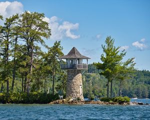 Превью обои маяк, остров, море, деревья