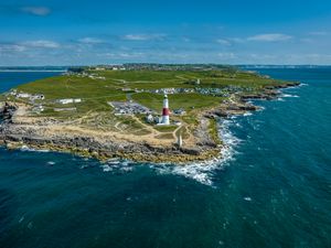 Превью обои маяк, остров, здания, море