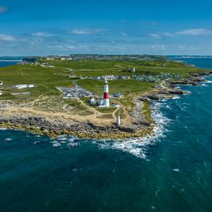 Превью обои маяк, остров, здания, море