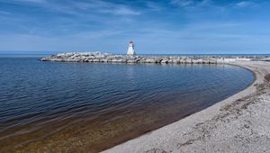 Превью обои маяк, пирс, море, берег