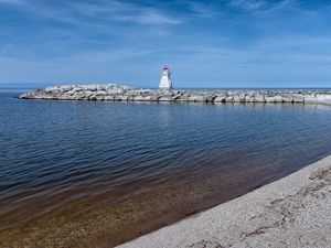 Превью обои маяк, пирс, море, берег