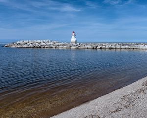 Превью обои маяк, пирс, море, берег