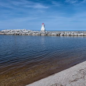 Превью обои маяк, пирс, море, берег