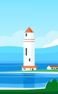 Превью обои маяк, здание, море, арт, вектор