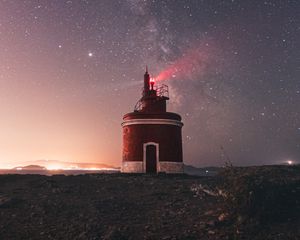 Превью обои маяк, здание, звездное небо, звезды, ночь