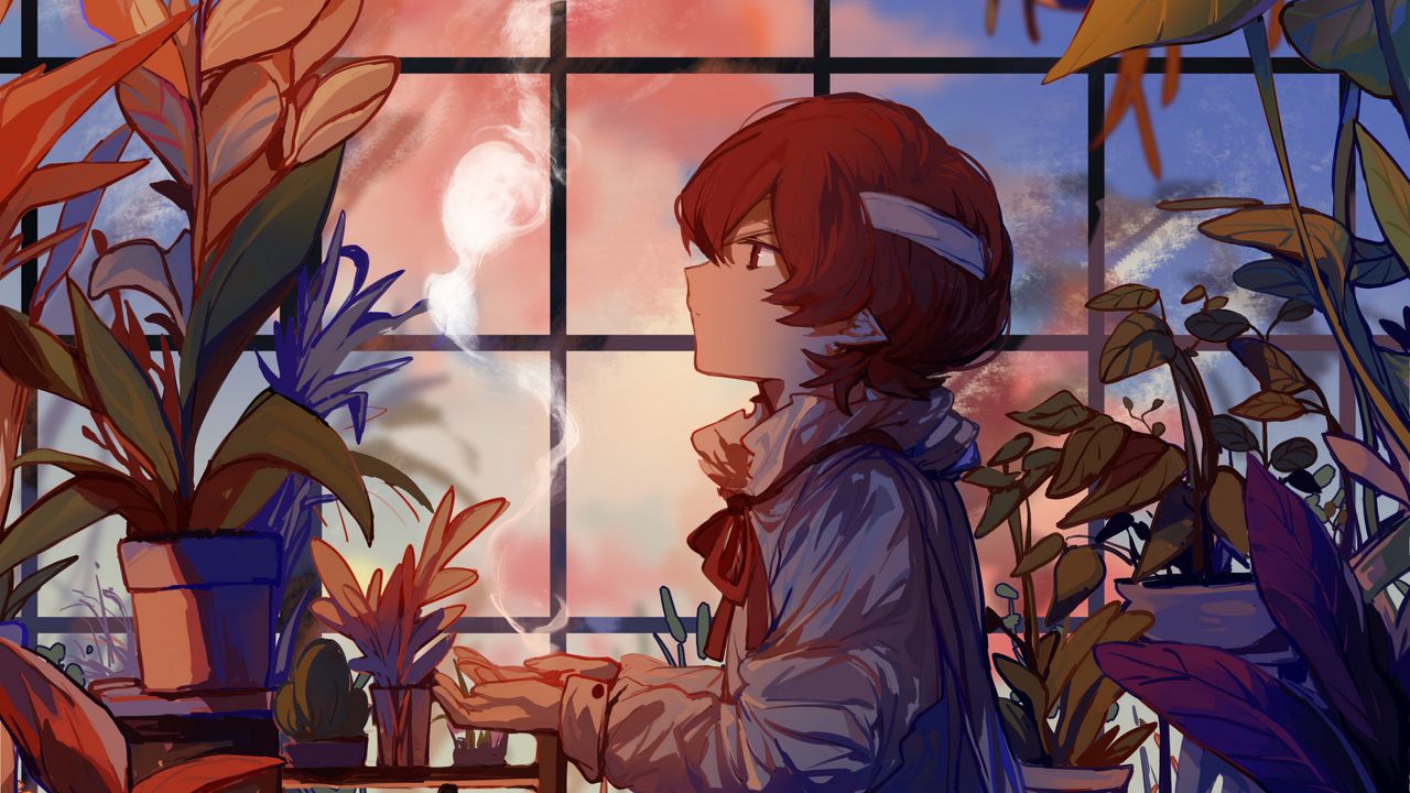 Обои мальчик, цветы, магия, аниме, арт