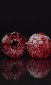 Превью обои малина, замороженный, отражение, ягоды