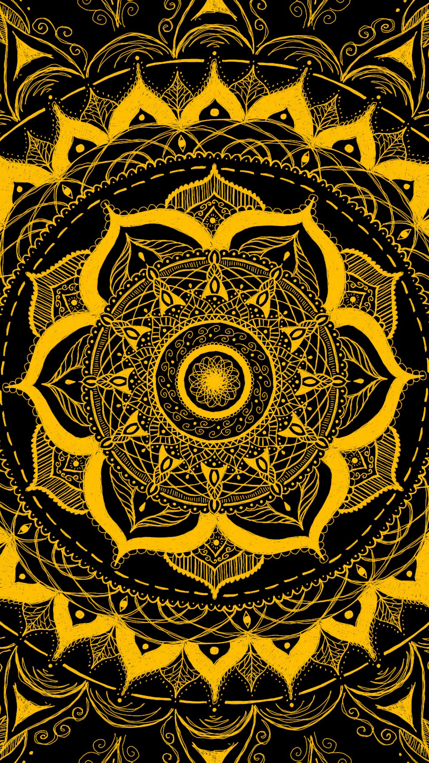1440x2560 Обои мандала, узор, абстракция, запутанный, желтый