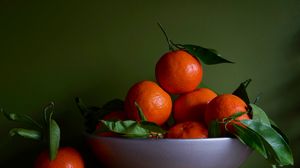 Превью обои мандарины, фрукты, листья, оранжевый