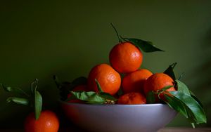 Превью обои мандарины, фрукты, листья, оранжевый
