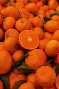 Превью обои мандарины, фрукты, листья, яркий, оранжевый