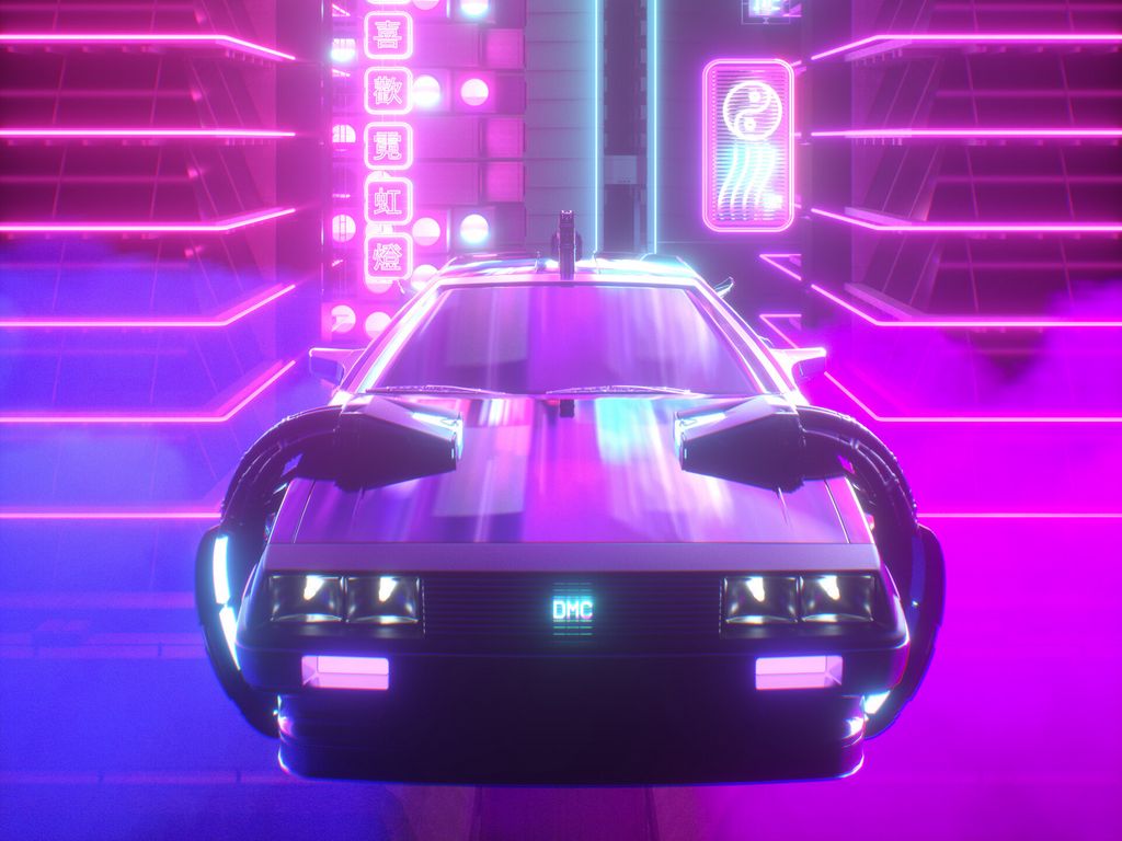 Скачать 1024x768 машина, неон, свет, retrowave, арт обои, картинки стандарт  4:3