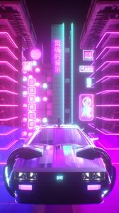 Превью обои машина, неон, свет, retrowave, арт