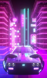 Превью обои машина, неон, свет, retrowave, арт