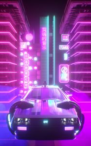 Превью обои машина, неон, свет, retrowave, арт