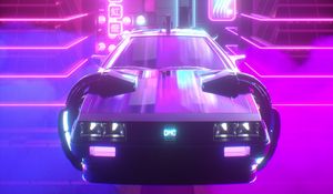 Превью обои машина, неон, свет, retrowave, арт